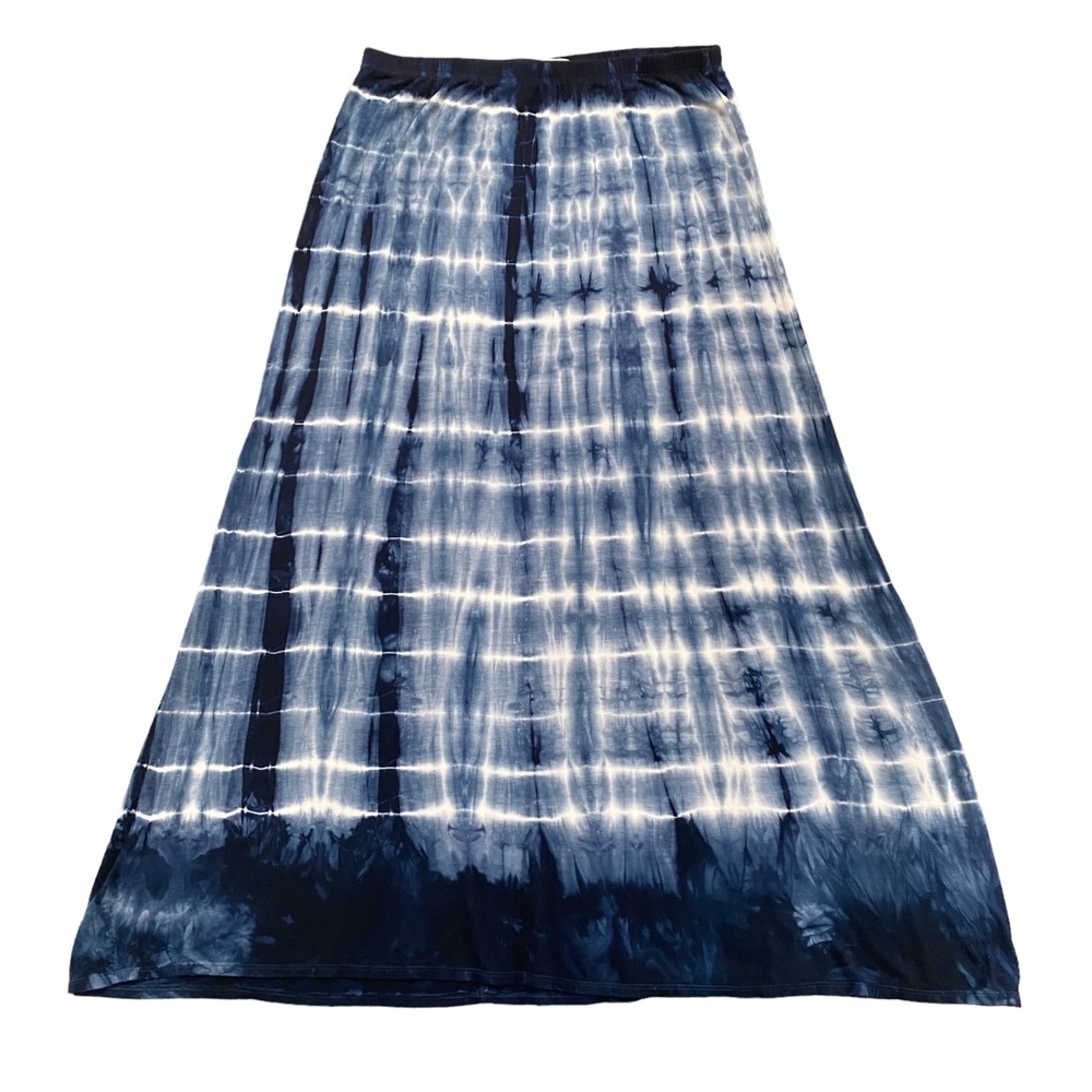 Tryst Tie Die Maxi Skirt Women's XL Blue White Long Pull On Boho Hippie USA Made